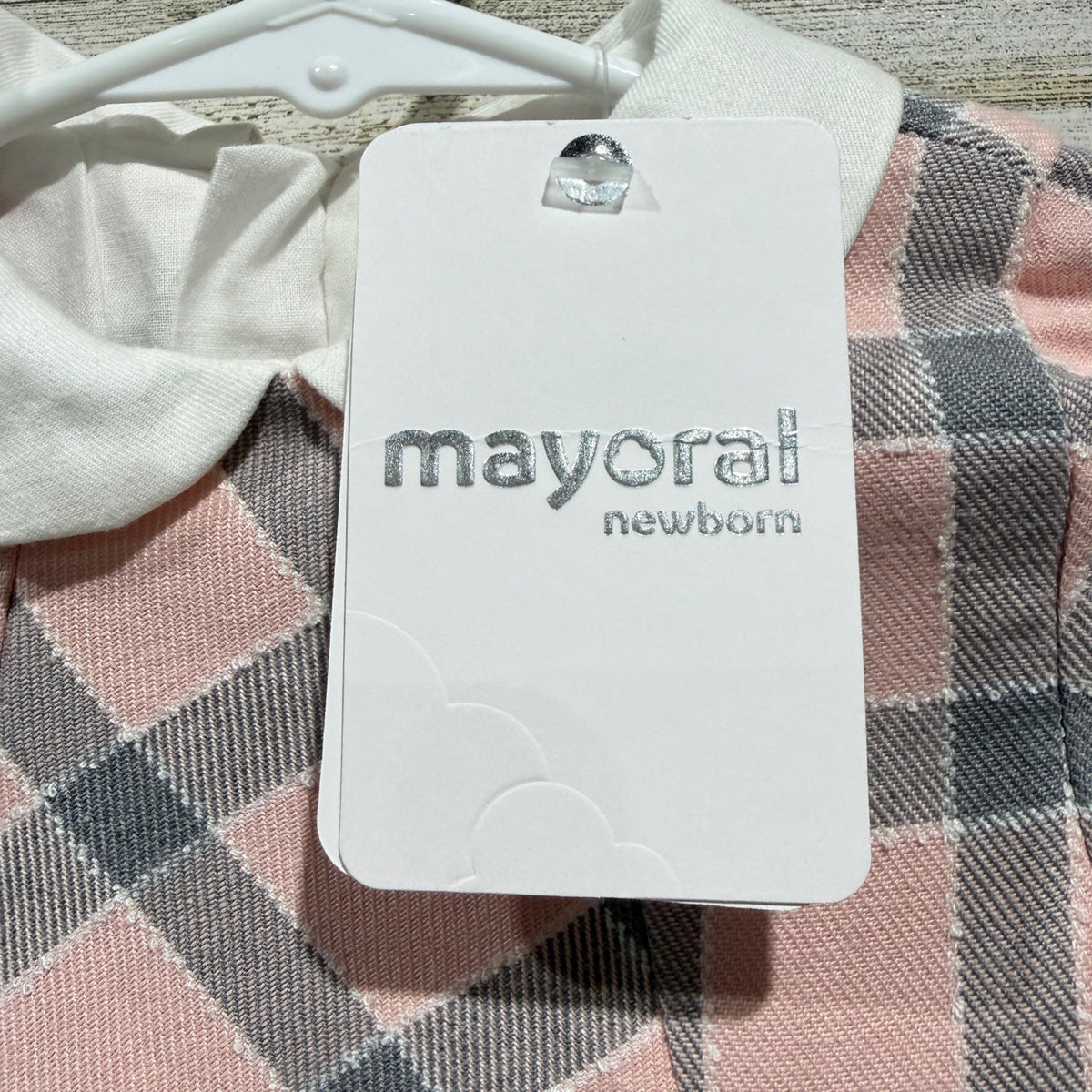 Mayoral Plaid Dress Girls 12M Pink Grey Peter Pan Collar Preppy NWT1