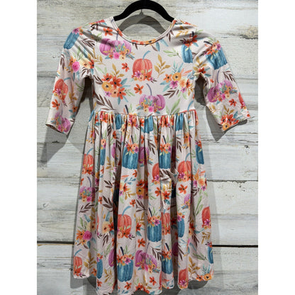 Art Class Mila & Rose Dresses Girls 7/8 Orange Pink Floral Pumpkin Fall EUC5