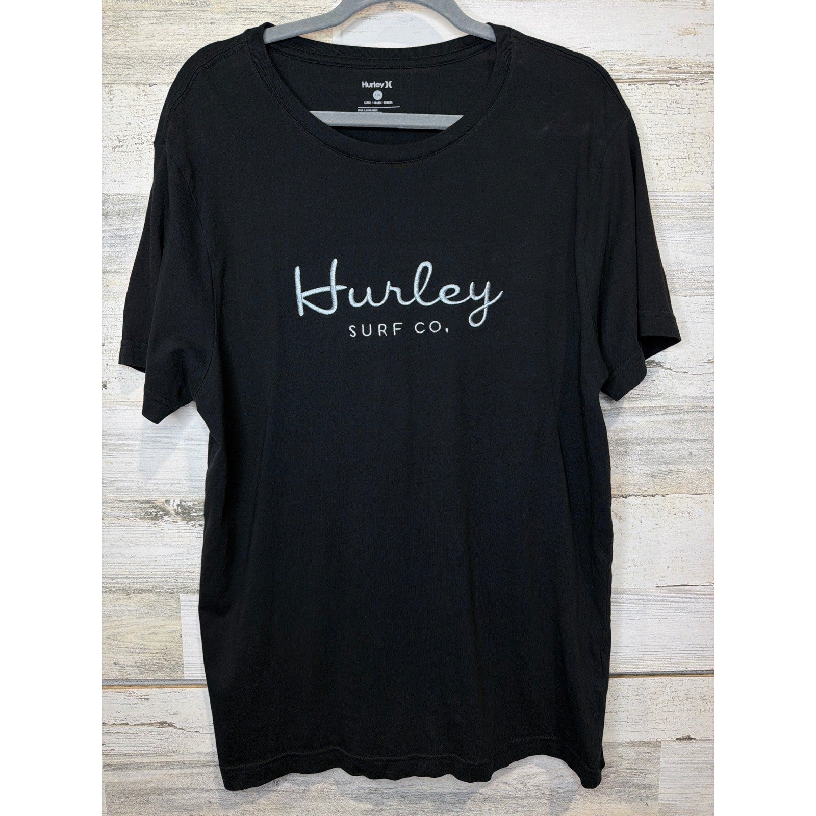 Hurley Graphic Tee Men Large Black Embroidered Script Logo Surfwear0
