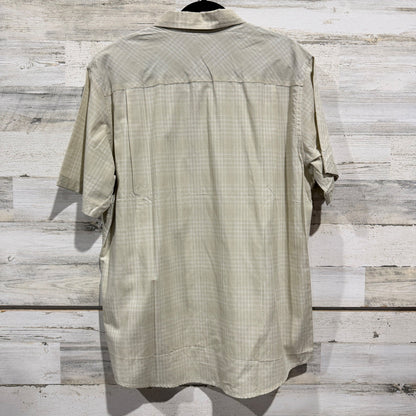 COVA Short Sleeve Button Up Shirt Mens XL Tan Plaid Tencel Cotton EUC5