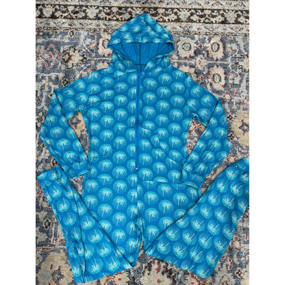 Kickee Pants Jumpsuit Women Fits L/XL Palm Tree Bamboo Hooded Loungewear EUC1
