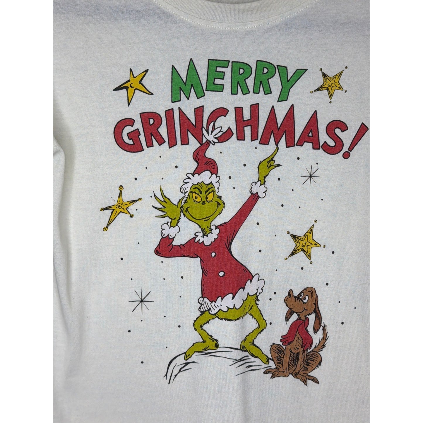 Dr Seuss Grinch T-Shirt Kids 10/12 White Merry Grinchmas Holiday GUC1
