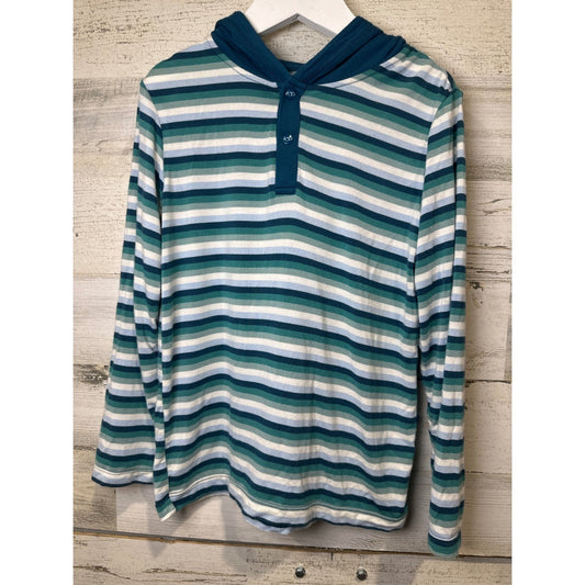 Kickee Pants Striped Hoodie Kids XS 5/6 Blue Green Bamboo Henley EUC0