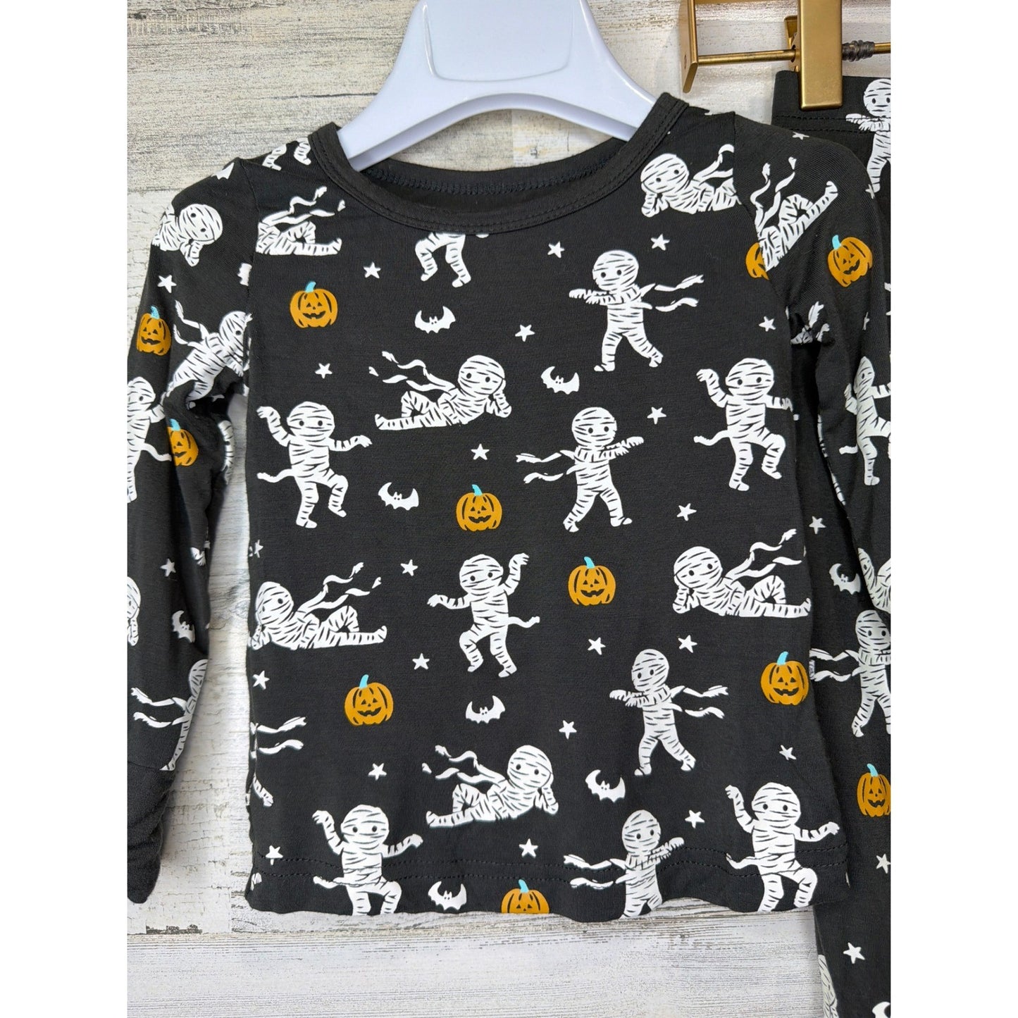 Caden Lane Pajama Set Boys 12-18M Black Mummy Halloween Bamboo Spooky EUC1