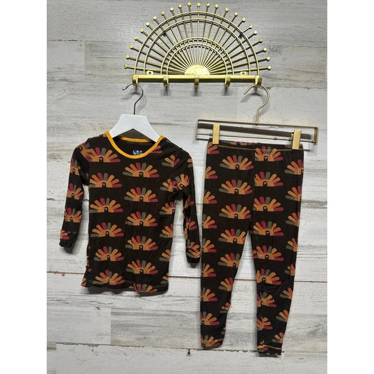 Kickee Pants Pajama Set Kids 4T Brown Turkey Print Bamboo Holiday0