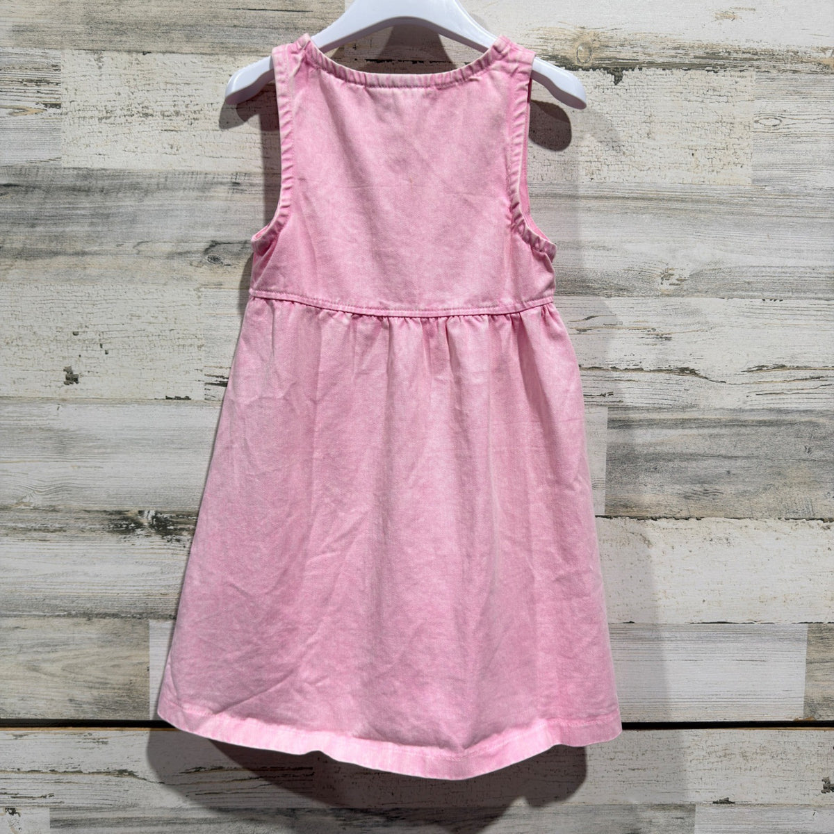 Rare Editions Heart Button Denim Dress Girls 6 Pink Cotton Acid Wash Retro EUC4