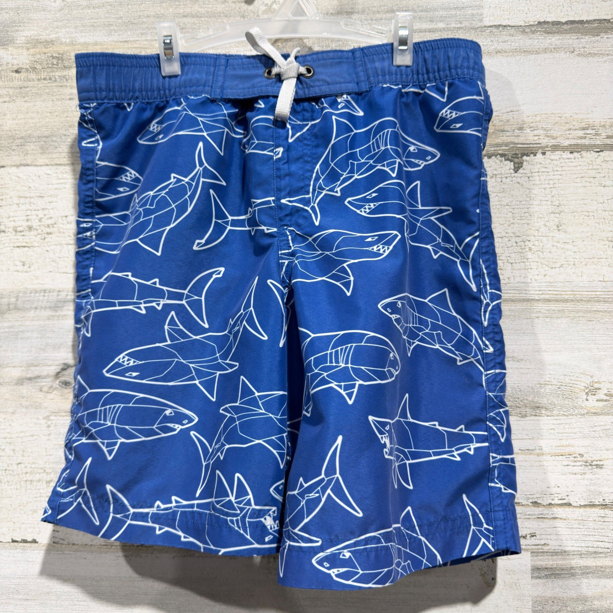 Hanna Andersson Geometric Shark Swim Trunks Boys 6-7 Blue *Flawed0