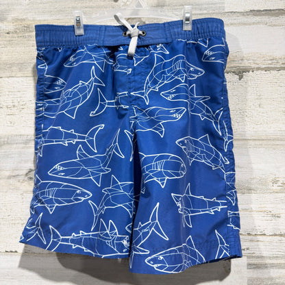 Hanna Andersson Geometric Shark Swim Trunks Boys 6-7 Blue *Flawed0