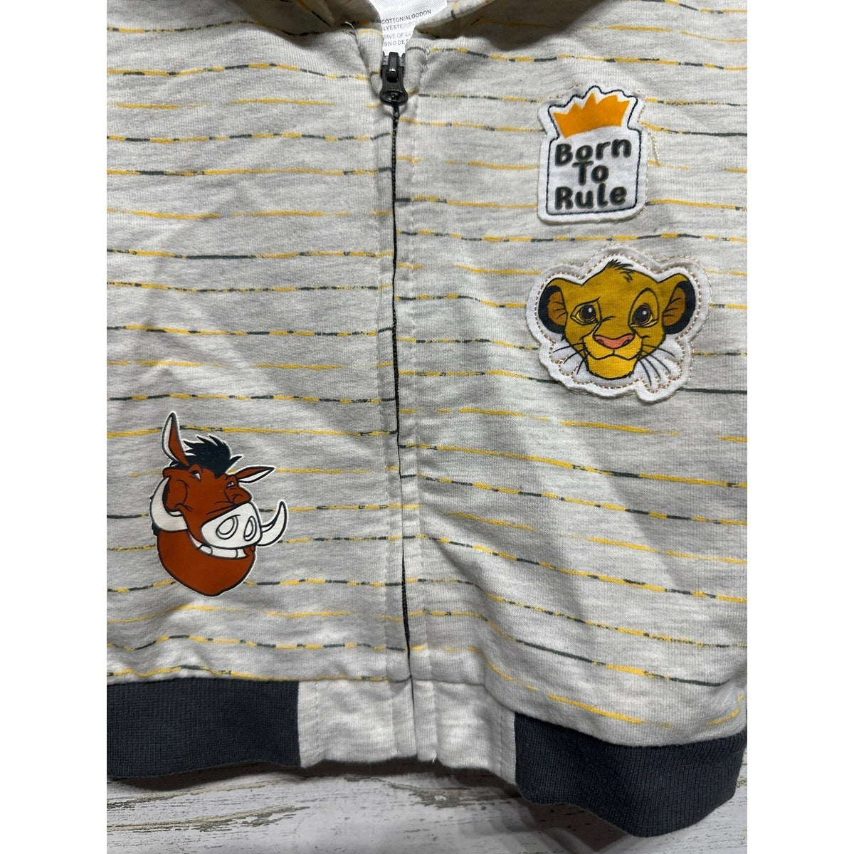 Disney Lion King Zip Hoodie Boys 3-6M Oatmeal Striped Simba Pumbaa EUC1
