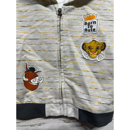 Disney Lion King Zip Hoodie Boys 3-6M Oatmeal Striped Simba Pumbaa EUC1