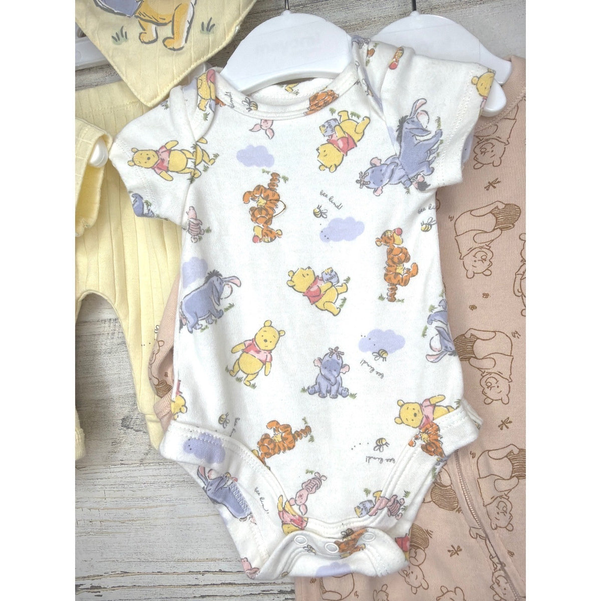 Disney Old Navy Winnie the Pooh Baby Bundle NB 0-3M Yellow Tan Ribbed EUC3