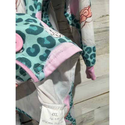 Boutique Santa Pajamas Girls 8-9 Teal Pink Leopard Print Holiday EUC2