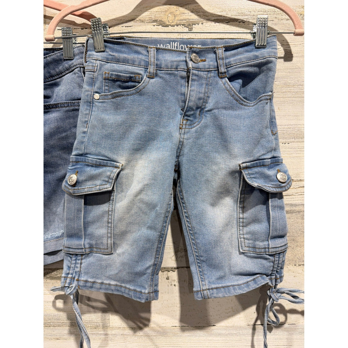 Cat & Jack Wallflower Shorts Girls 10/12 Blue Denim Cargo Stretch Bundle EUC4