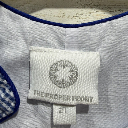 The Proper Peony Jon Jon Romper Boys 2T Blue Gingham Polycotton Classic Flawed*1