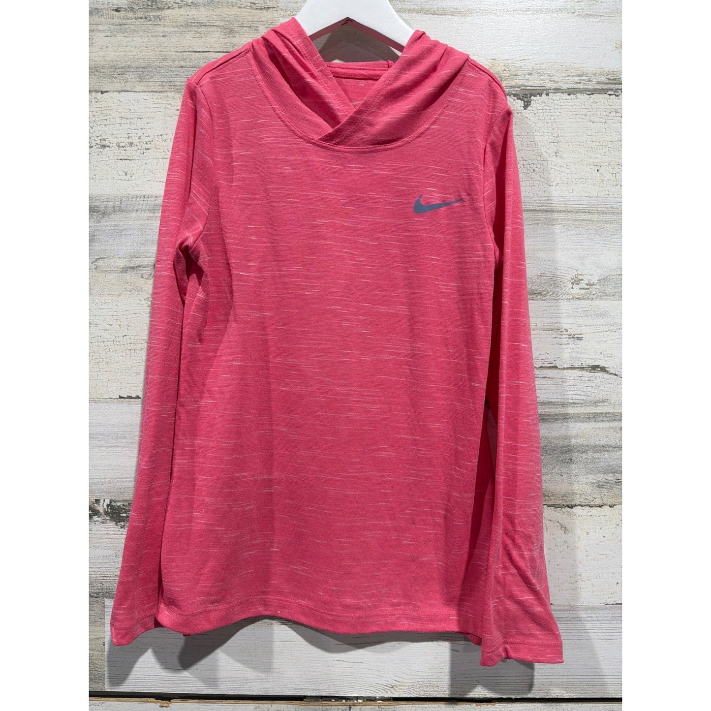 Nike Hooded Shirt Girls Medium Pink Space Dye Lightweight Athleisure EUC0