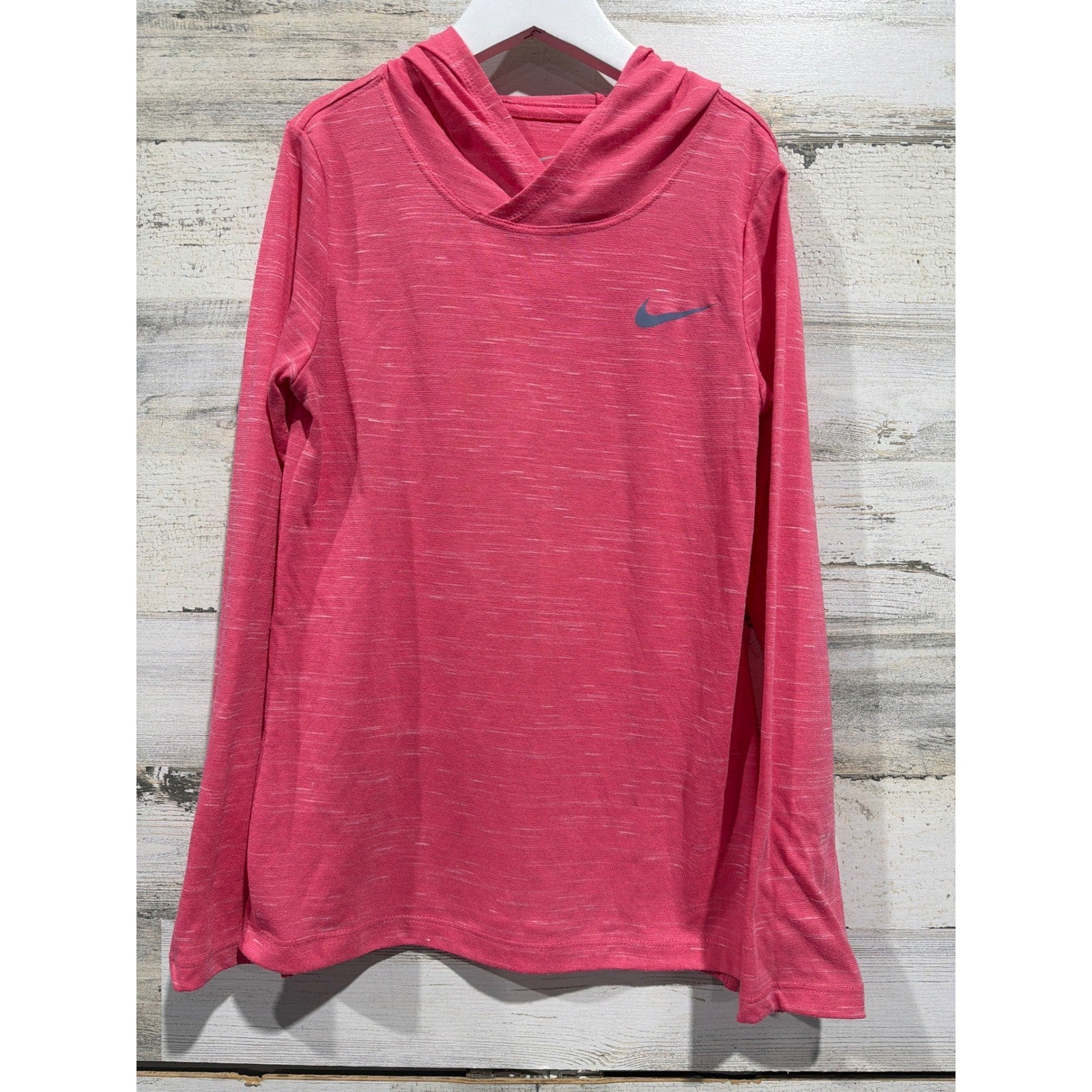 Nike Hooded Shirt Girls Medium Pink Space Dye Lightweight Athleisure EUC0