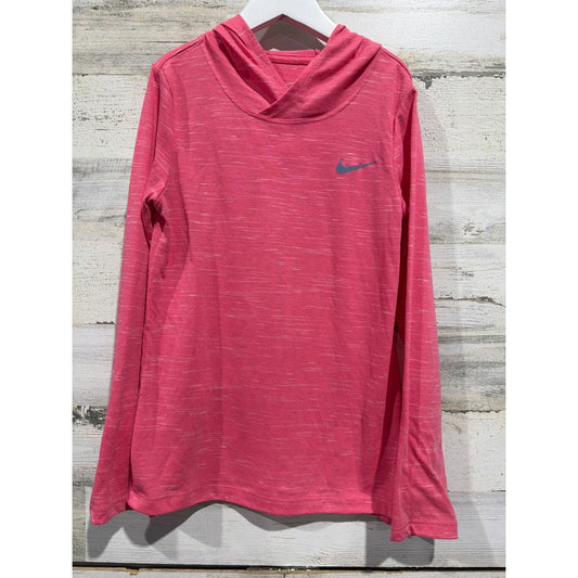 Nike Hooded Shirt Girls Medium Pink Space Dye Lightweight Athleisure EUC0