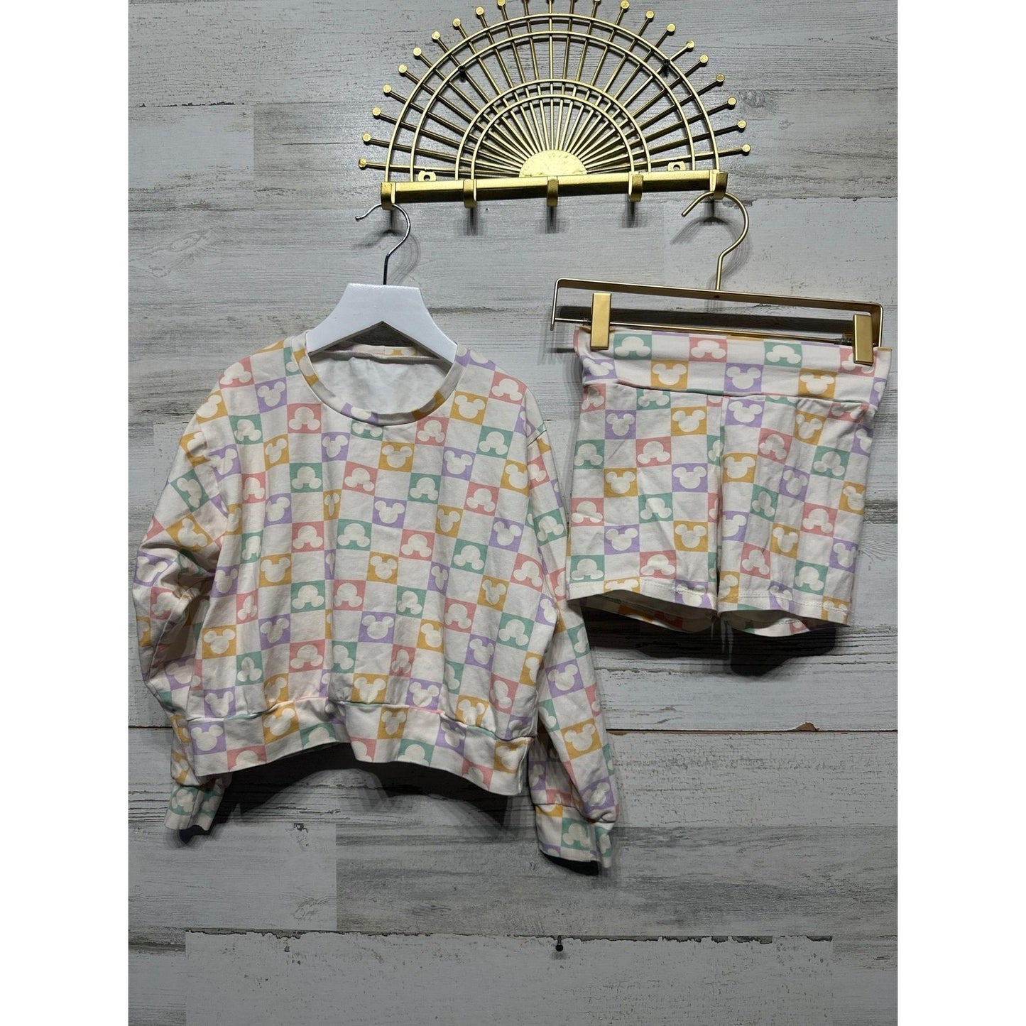 Happy Harlow 2-Piece Lounge Set Girls 8 Pastel Mickey Checkered EUC0