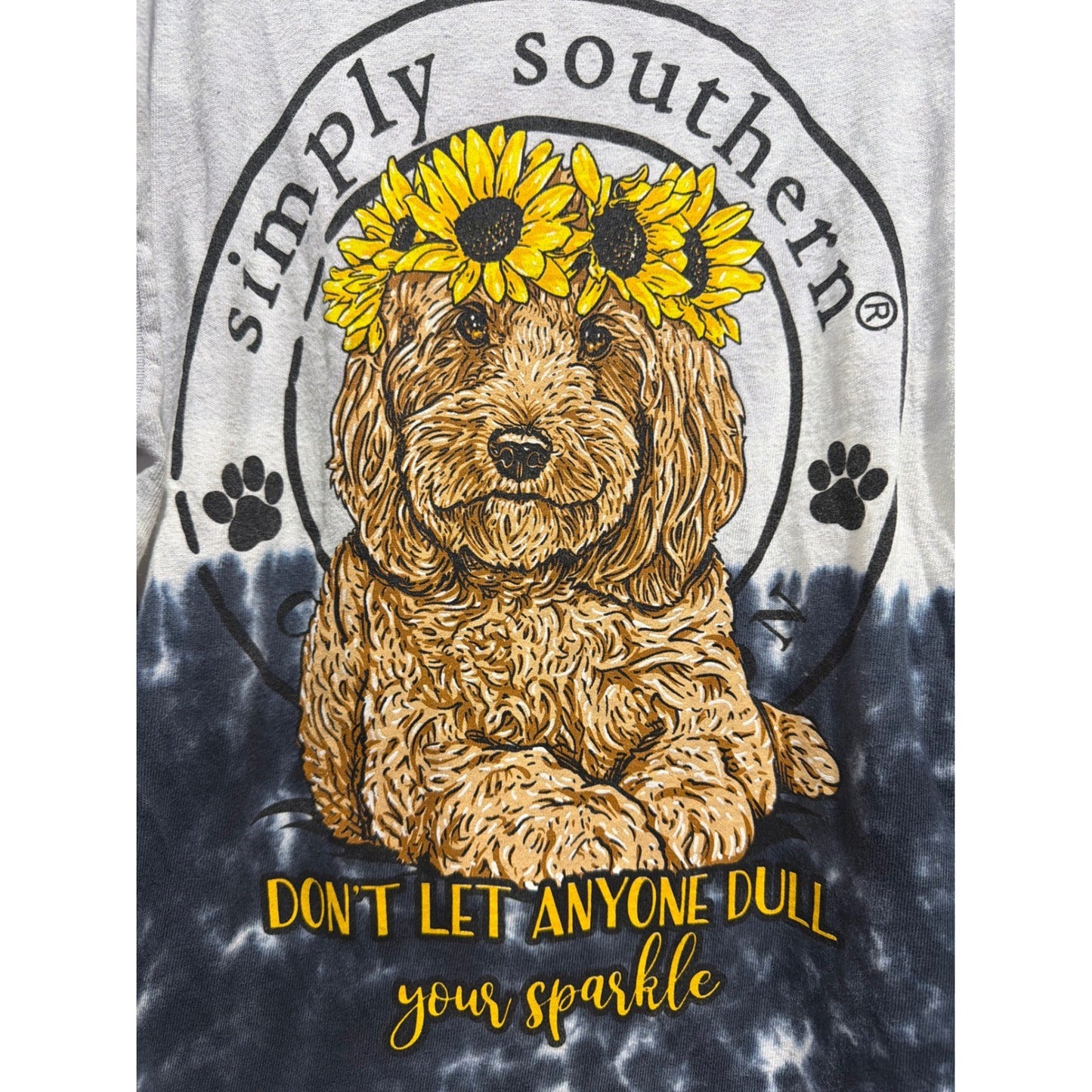 Simply Southern Long Sleeve Shirt Girls Medium Grey Navy Tie Dye Sunflower0