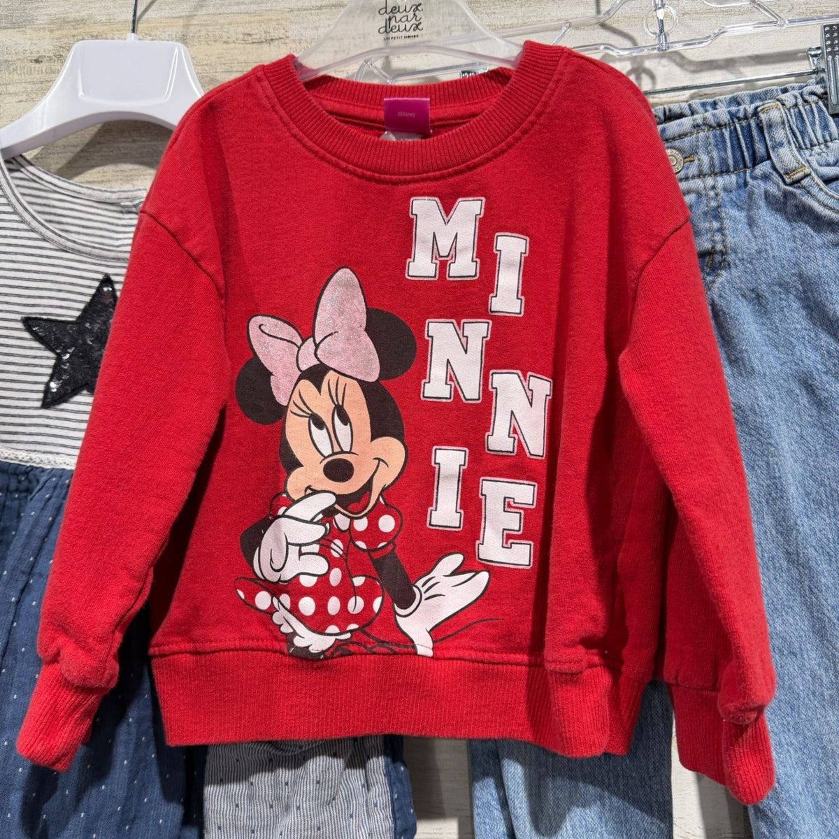 Next Disney Minnie Mouse Sweatshirt Dress Lot Girls 4-5 Red Blue Cotton Flawed*1