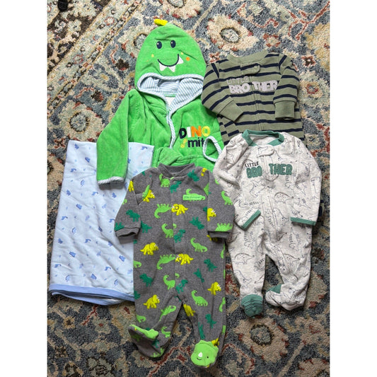 Little Brother Dinosaur Bundle Boys 0-9m Robe NB Sleepers Swaddle Blanket0