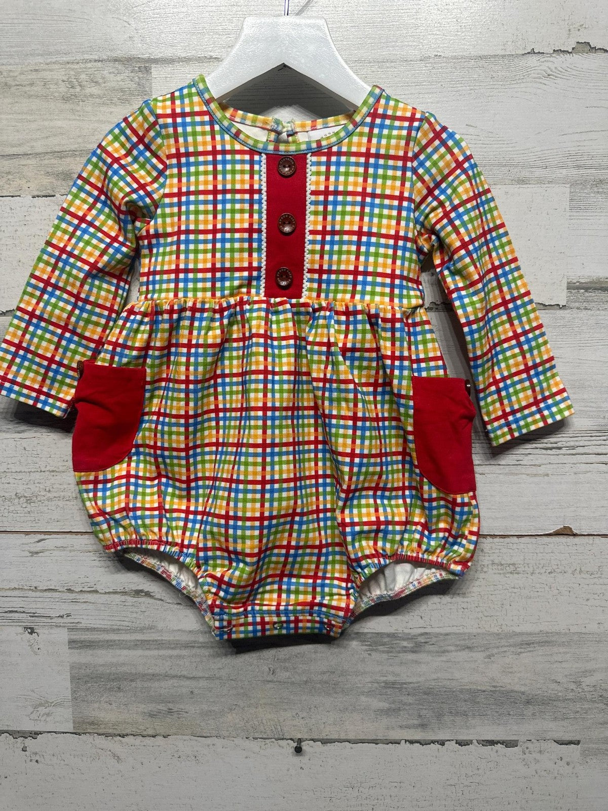 Swoon Baby Romper Girls 12M Rainbow Plaid Long Sleeve Bubble NWT0