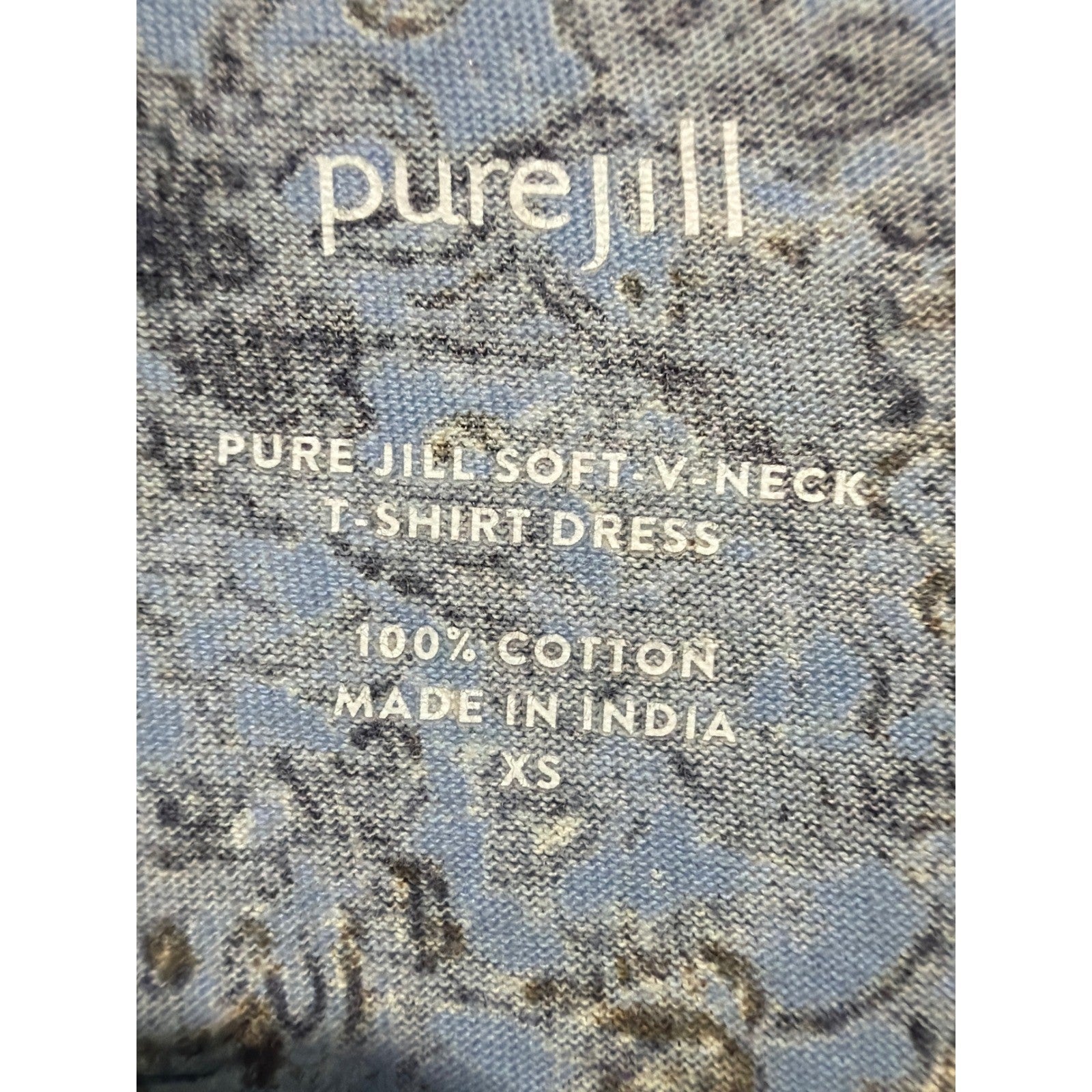 Pure Jill T-Shirt Dress Women XS Blue Floral V-Neck Cotton Lagenlook EUC2