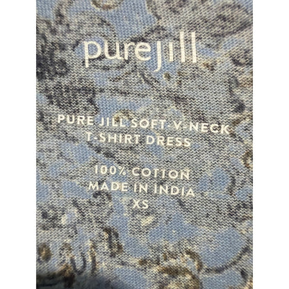 Pure Jill T-Shirt Dress Women XS Blue Floral V-Neck Cotton Lagenlook EUC2