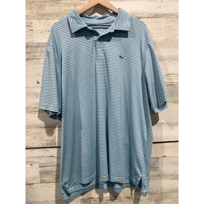 Vineyard Vines Polo Mens XLT Blue Striped Performance Golf Coastal EUC0