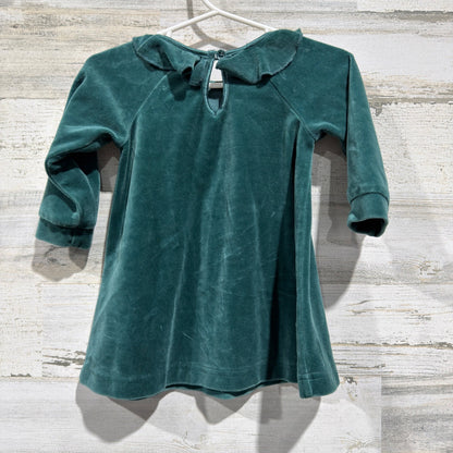 Hanna Andersson Velour Ruffle Dress Girls 6-12M Green Cotton Blend Holiday EUC3