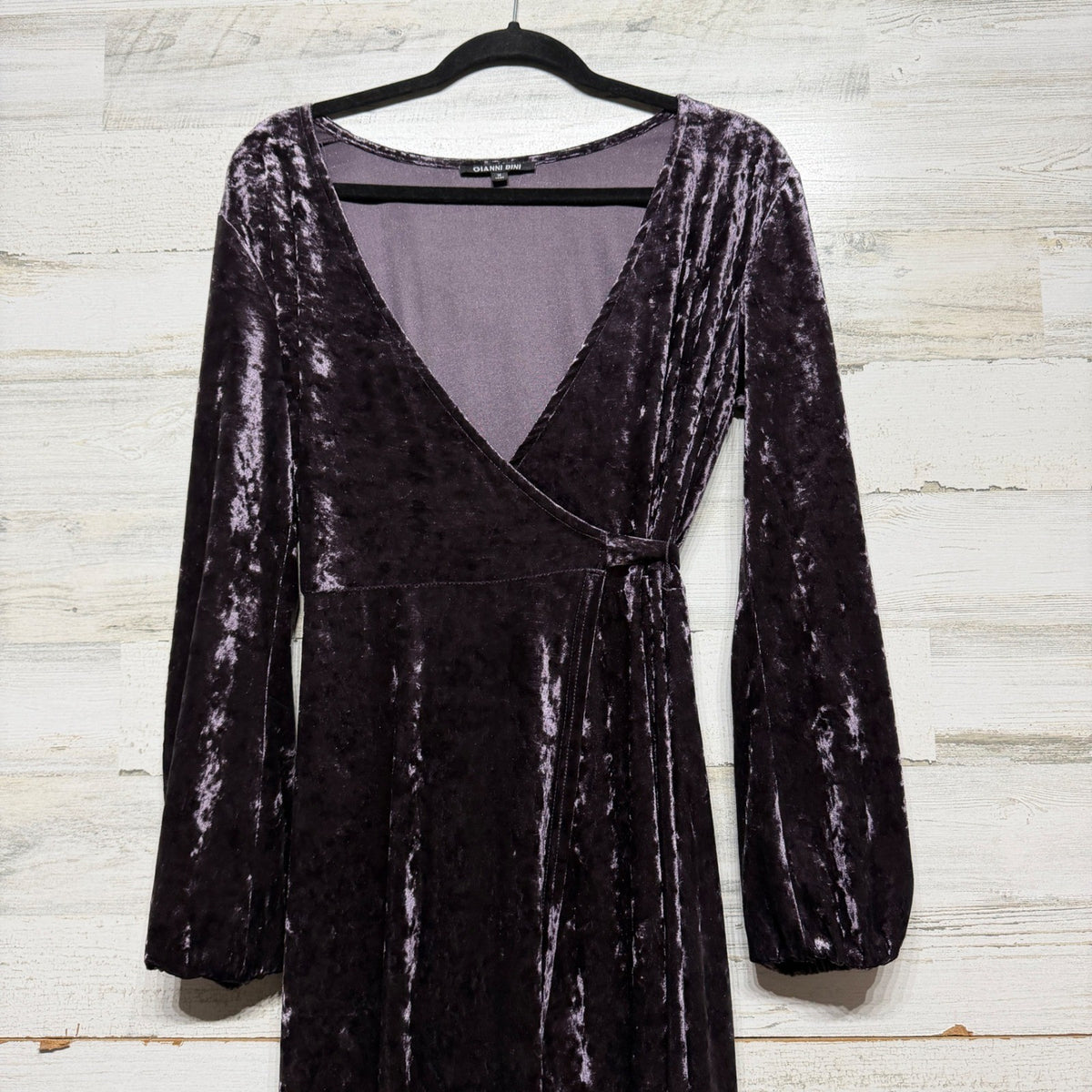 Gianni Bini Maxi Dress Womens M Purple Crushed Velvet Wrap V-Neck Whimsigoth EUC1