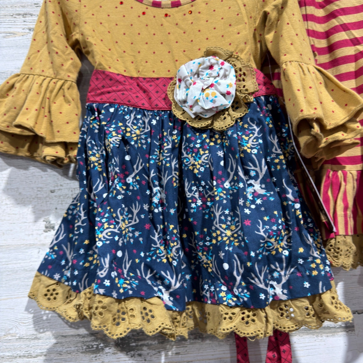 Mustard Pie Olivia Dress Set Girls 9M Yellow Woodland Floral Cotton Boho NWT3