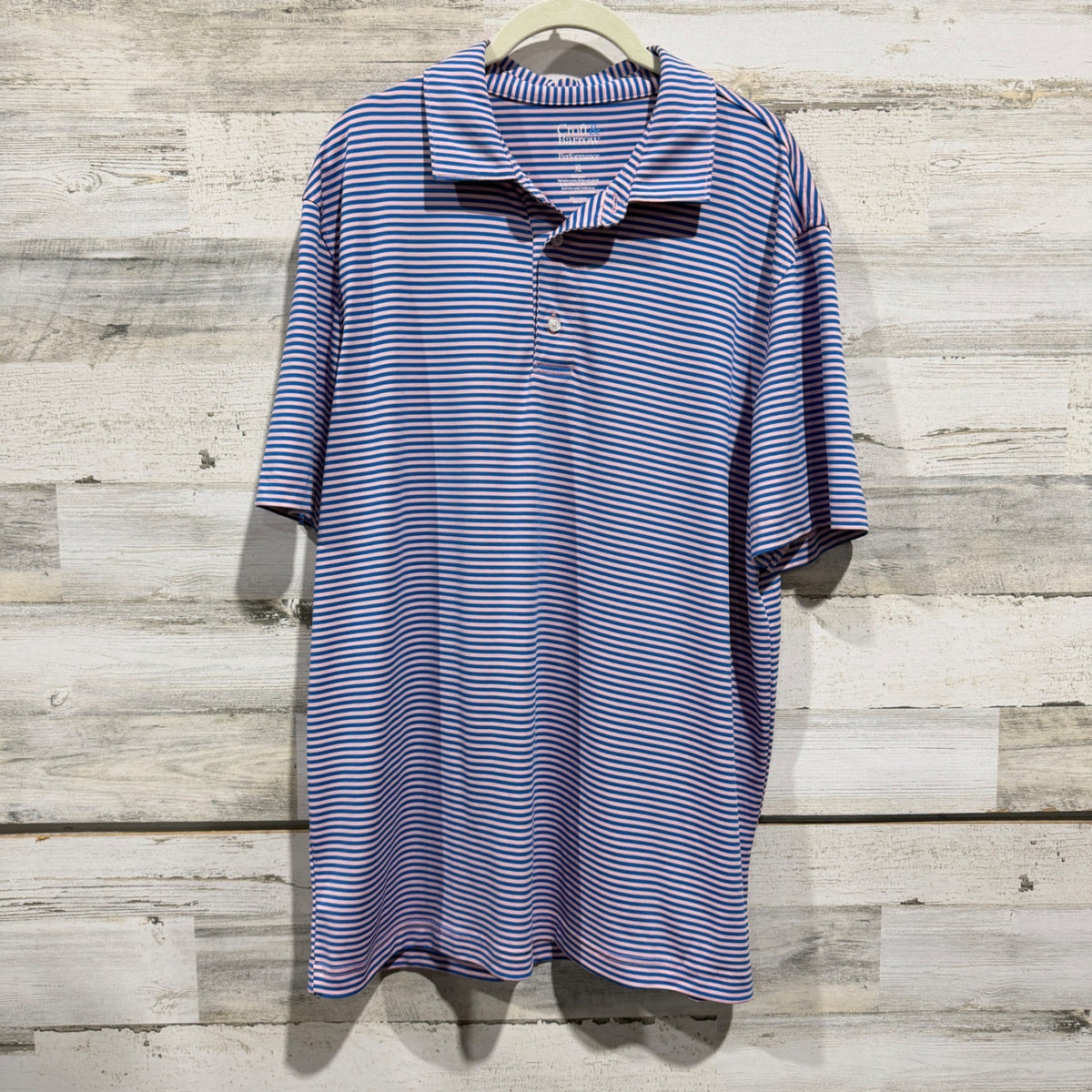 Croft & Barrow Performance Polo Shirt Men XL Blue Pink Striped Casual EUC0