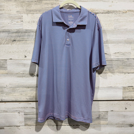 Croft & Barrow Performance Polo Shirt Men XL Blue Pink Striped Casual EUC0