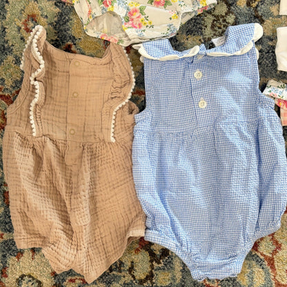 Mud Pie Baby Starters Romper Lot Girls 6-9M Floral Gingham Gauze EUC10