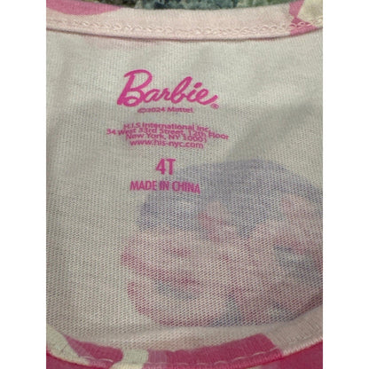 Barbie Dress Girls 4T Pink Heart Logo Long Sleeve Drop Waist EUC1