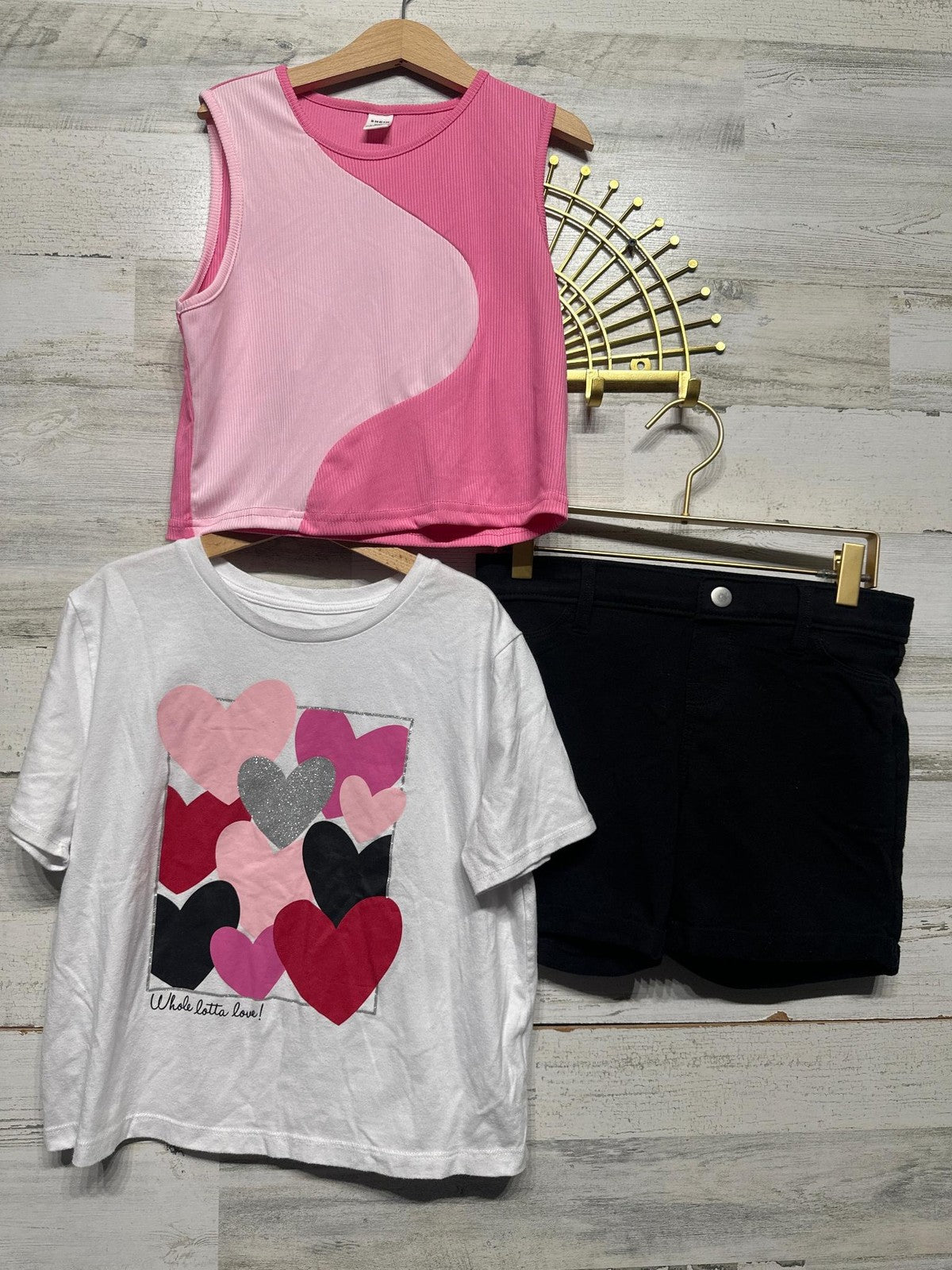 Girls 10-12 3 Piece Bundle Shirts Shorts Pink Black Bundle0