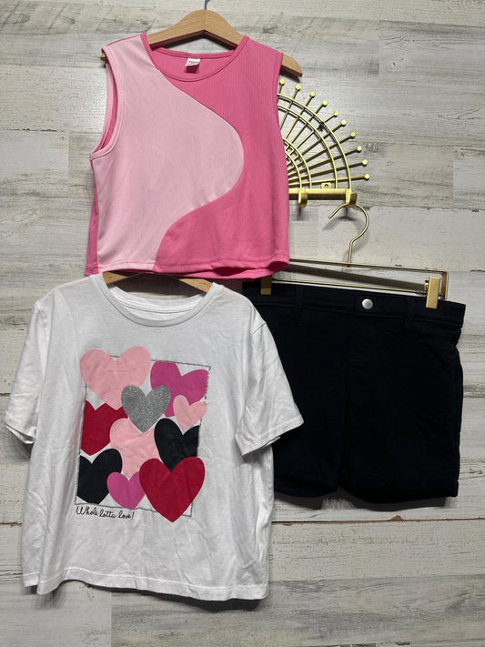 Girls 10-12 3 Piece Bundle Shirts Shorts Pink Black Bundle0