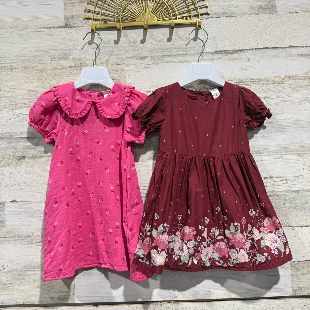 Cat & Jack OshKosh B'gosh Dress Bundle Girls 3T Pink Burgundy Cotton Floral EUC0