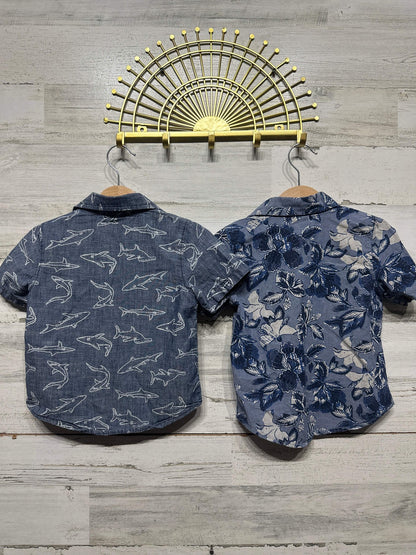 Old Navy Button Down Shirts Boys 2T Blue Sharks Floral EUC3
