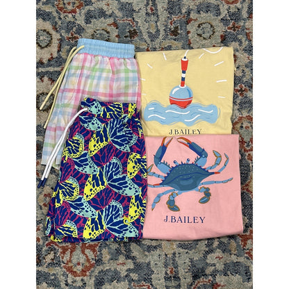 J. Bailey Swoon Baby Boys Size 7 Blue Pink Yellow Coastal Swim Tee Set EUC0