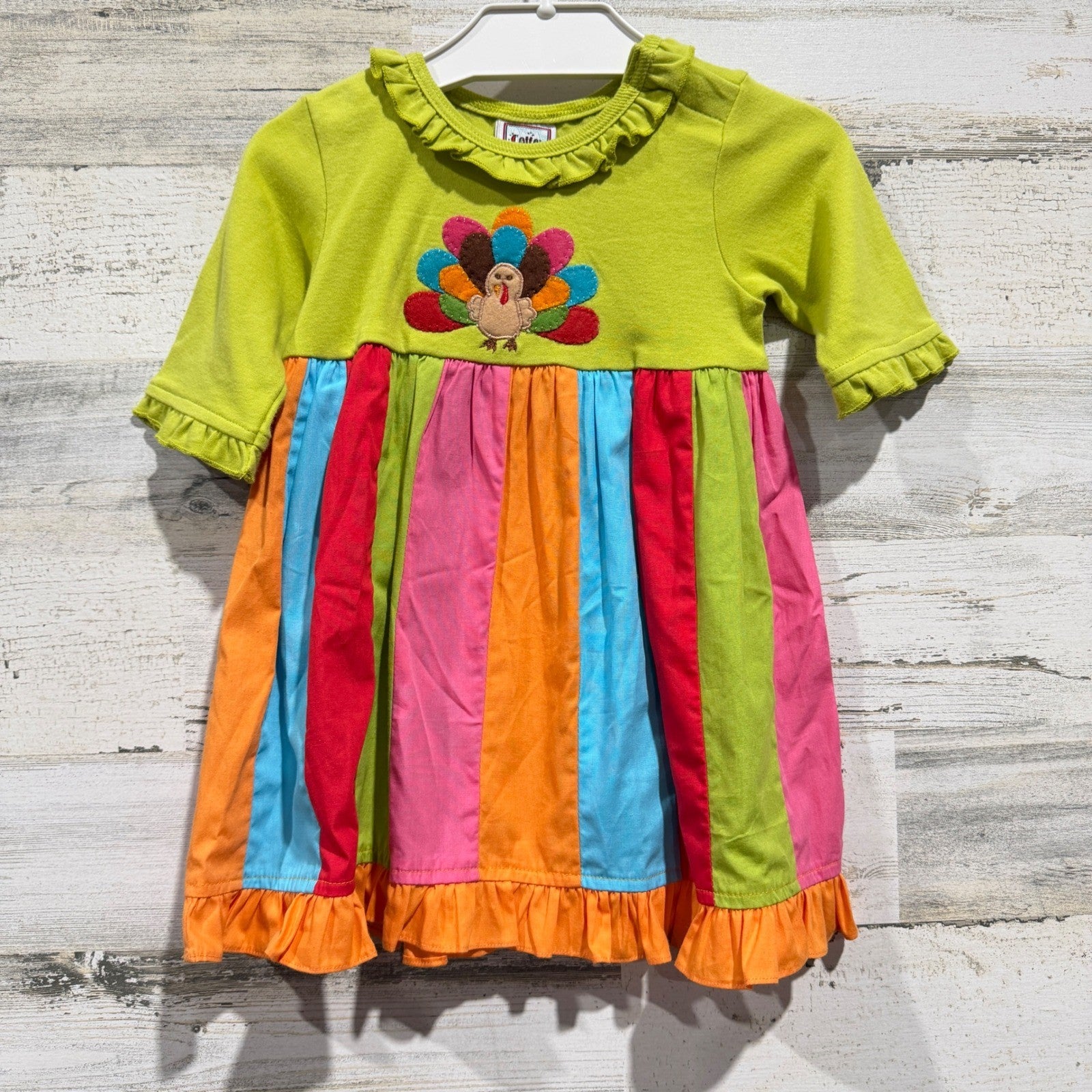 Cotton Kids Dress Girls 12M Multi-Color Turkey Thanksgiving Holiday NWT0