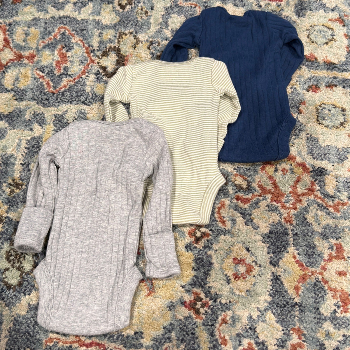 Carter's Bodysuits Boys Preemie Navy Grey Striped Ribbed Basic EUC1