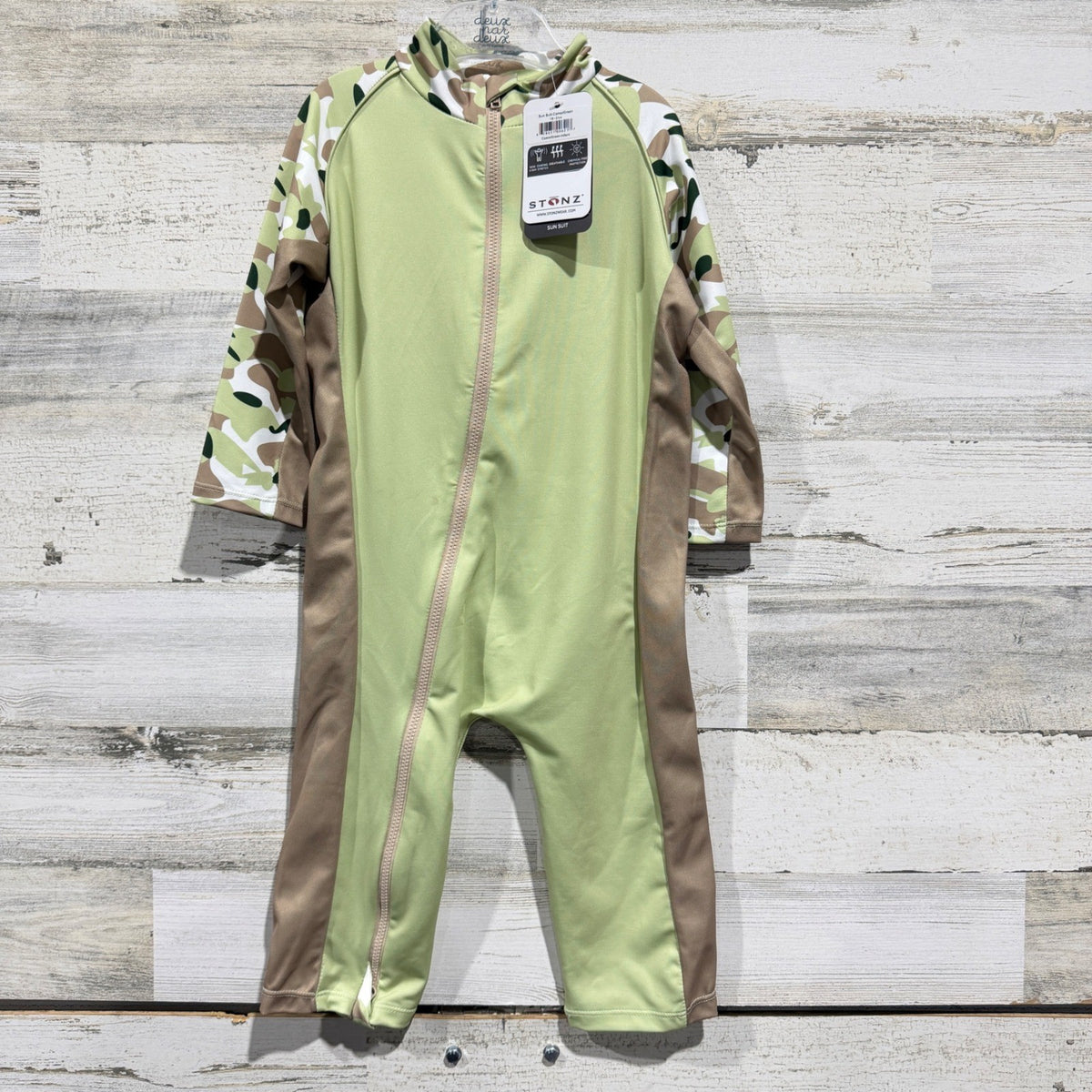 Stonz Sun Suit Boys 18-24M Green Camo UPF 50 Rash Guard Gorpcore NWT0