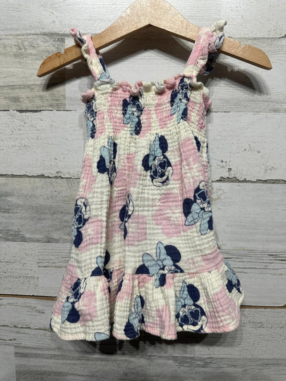 Disney Baby Minnie Mouse Dress Baby Girl 3-6M Pink Gauze Smocked Ruffle EUC0