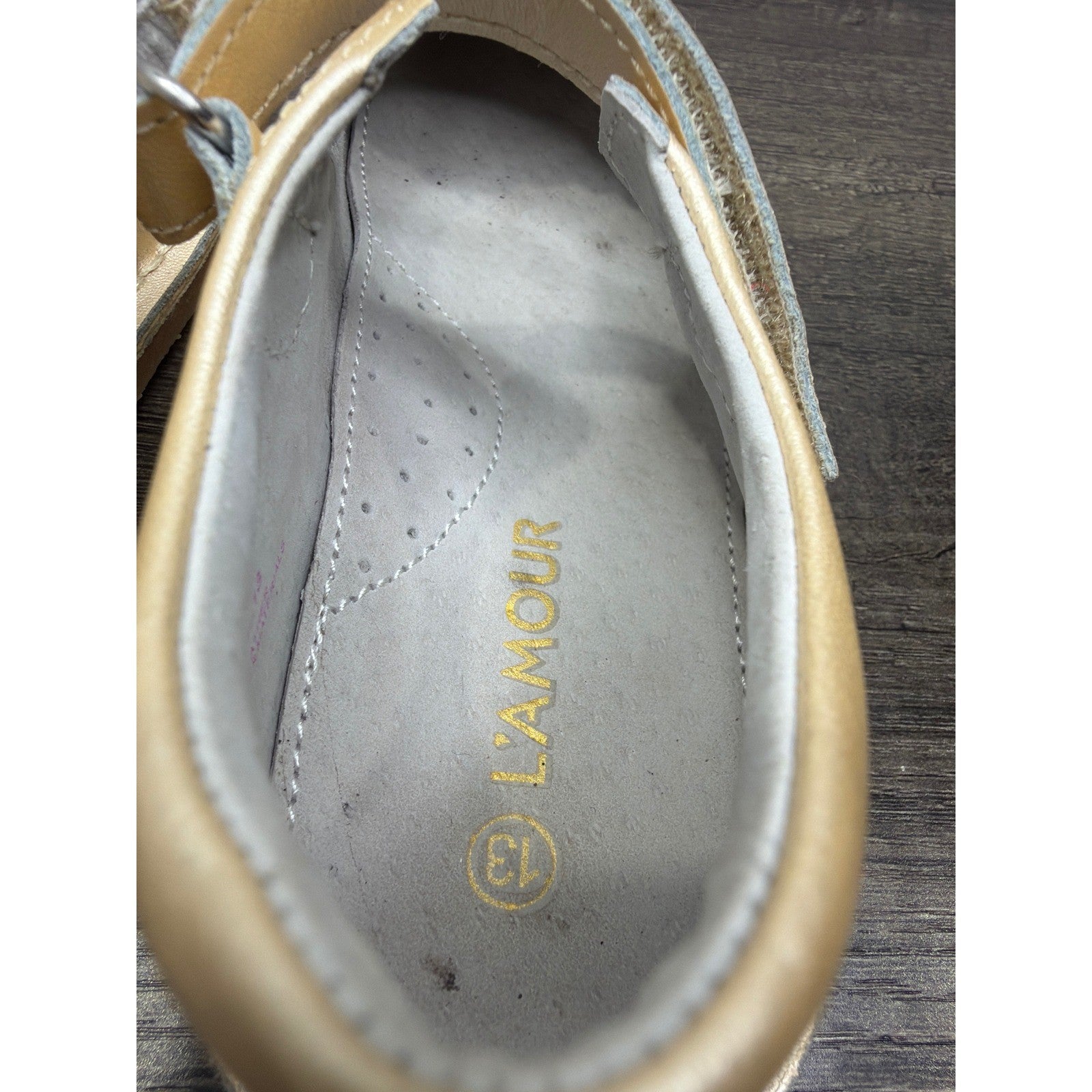 L'Amour Mary Jane Shoes Girls Size 13 Gold Scalloped Metallic Dressy GUC*7