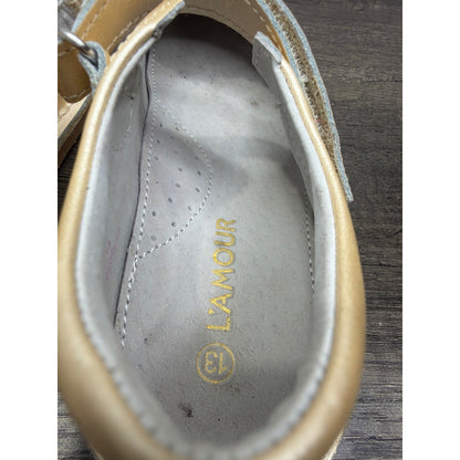 L'Amour Mary Jane Shoes Girls Size 13 Gold Scalloped Metallic Dressy GUC*7