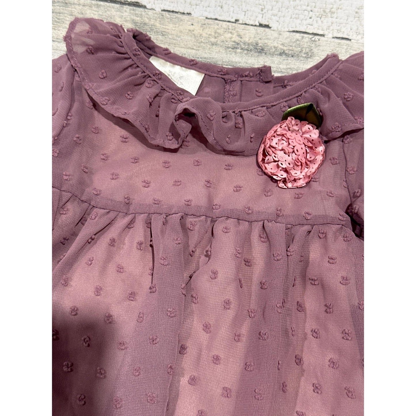 Laura Ashley Tunic Top Girls 12M Mauve Swiss Dot Ruffle Flower EUC1