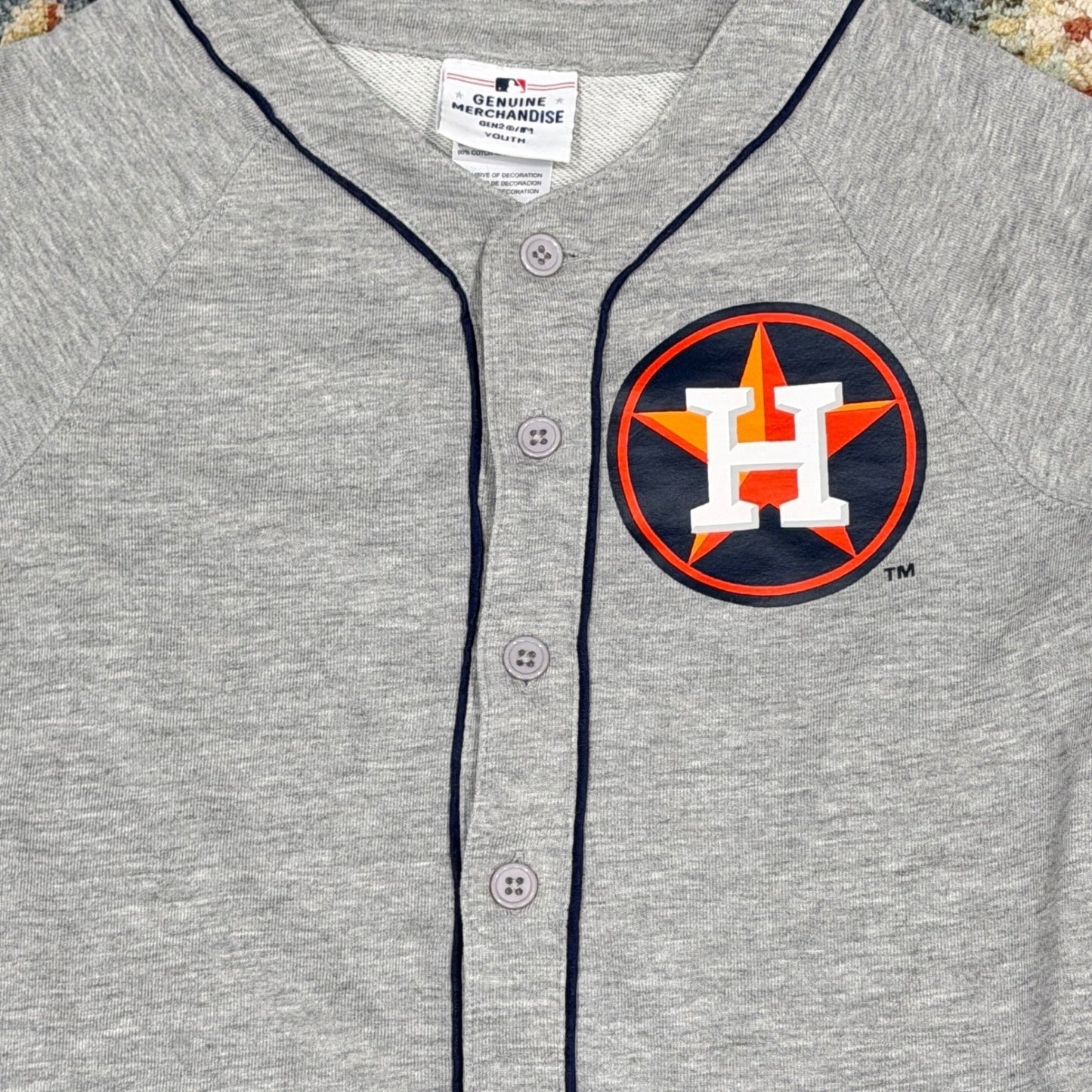 MLB Houston Astros Jersey Boys Youth Small 8 Gray Button Front Baseball EUC1