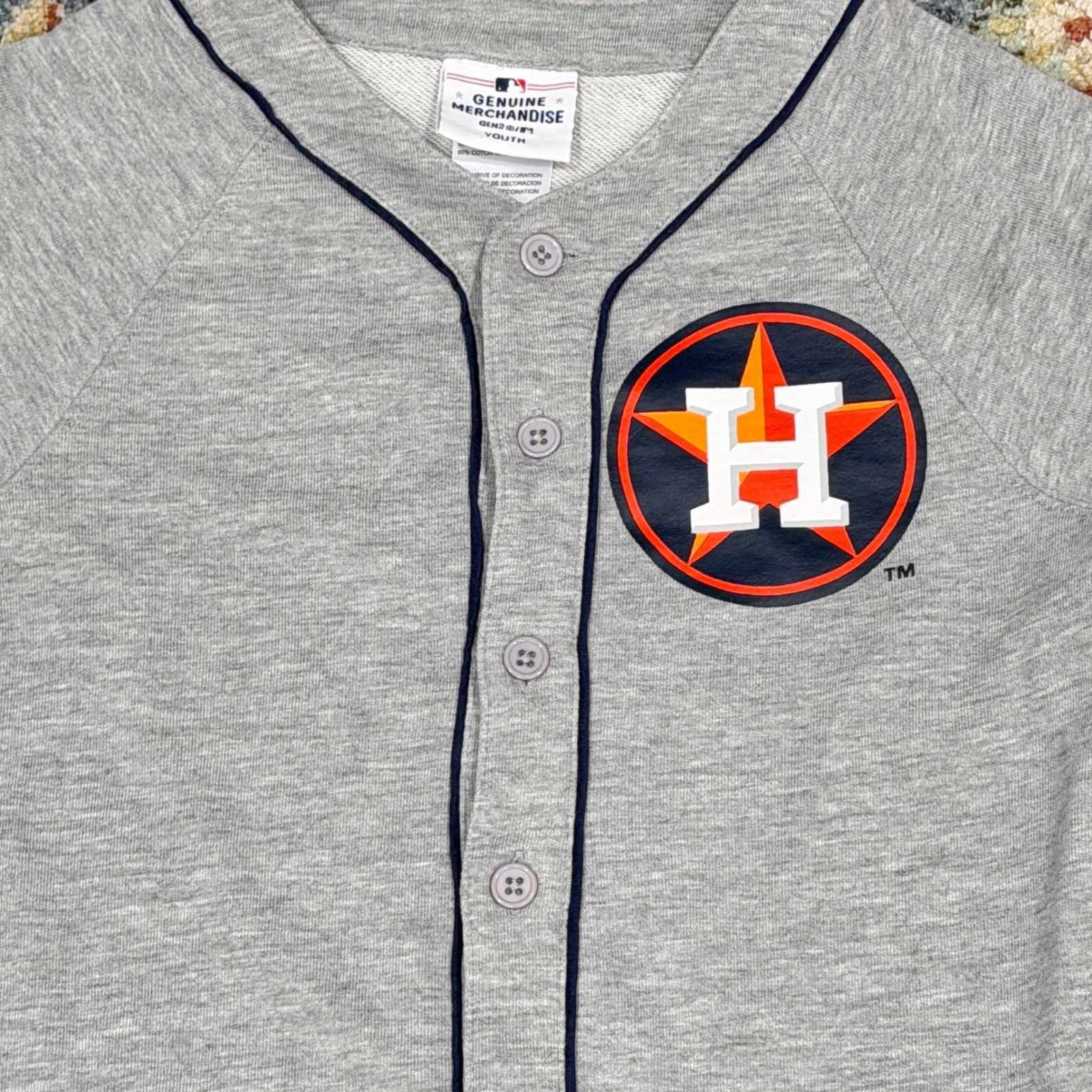 MLB Houston Astros Jersey Boys Youth Small 8 Gray Button Front Baseball EUC1